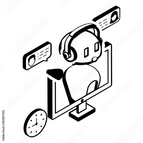 Real-Time Assistance by AI-Powered Customer Support concept,Smart Chatbot Always Ready vector design, Business corporation  sign,Automated Helpdesk Solutions  symbol,Sales Marketing illustration