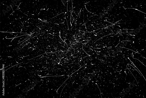 Snow flakes falling isolated. White snowflakes on black background. Snow pattern texture. Snowstorm backdrop. Snowfall overlay background. Winter ice effect. Vector illustration, EPS 10.