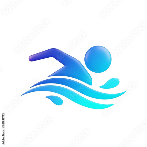 A vibrant and stylized illustration of a swimmer gracefully gliding through water, representing aquatic sports.