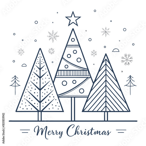 minimal line art christmas trees vector illustration