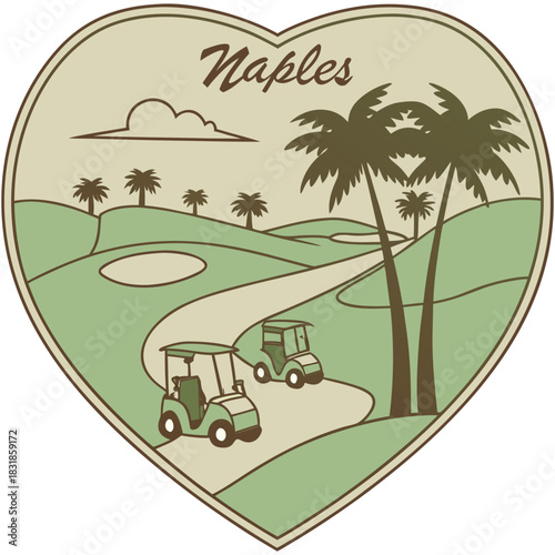 Naples Golf Course in Heart Frame – Vintage Leisure Landscape