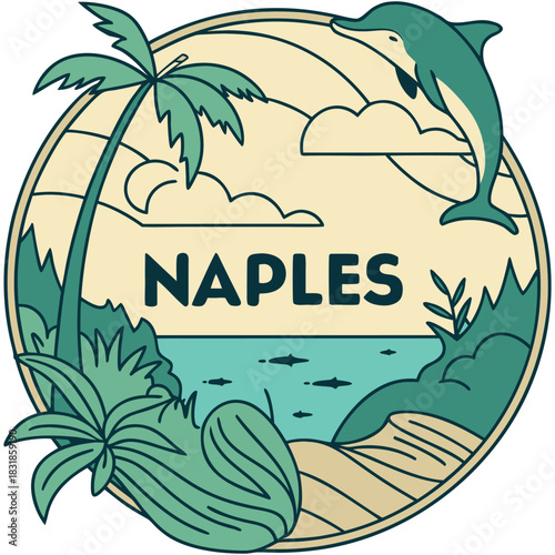 Naples Coastal Wildlife Circle – Dolphin and Boardwalk Illustration