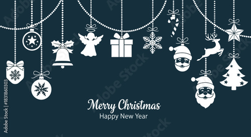 Christmas Ornaments and Decorations on a Dark Blue Background