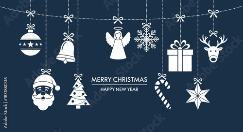 Christmas Decorations on Navy Blue Background Holiday Season Vector Illustration