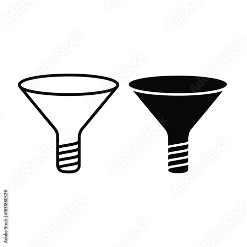 Two funnels, one outlined and one solid black, are presented side-by-side.