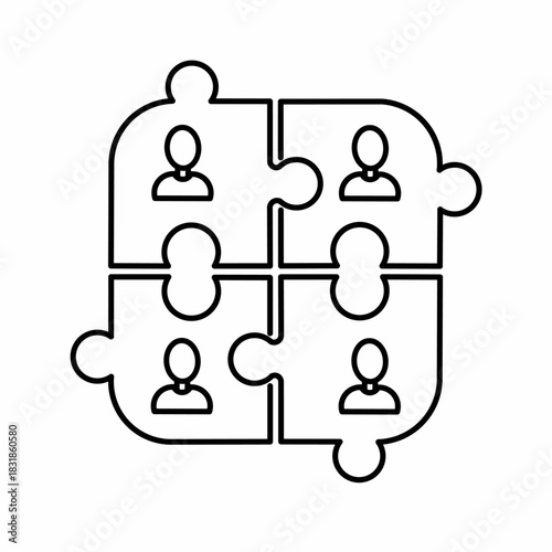 Line art teamwork puzzle connection icon