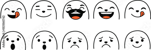 Cartoon face expressions set happy sad surprised silly and more