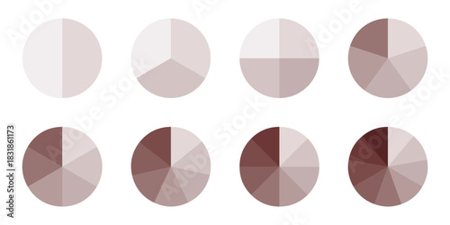 Pie charts diagrams. Different color circles. donut and pie chart infographic elements set. Colorful diagram collection with. Circle icons for infographic on Transparent Background. EPS 10.