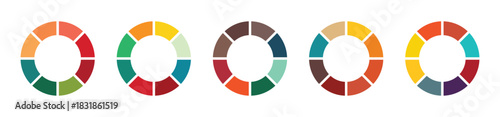 Pie chart set. Colorful diagram collection. Circle pie chart diagram. Pizza or flower round cycle set. eps 10