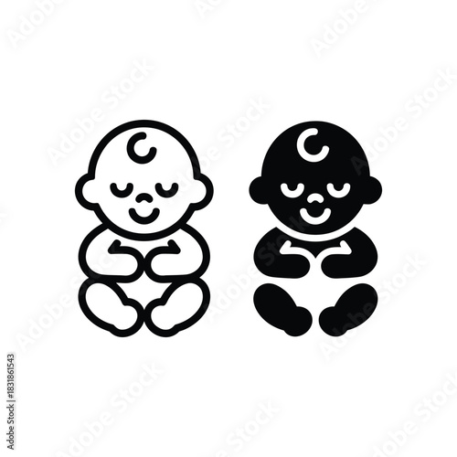 Two simple icons depict a sleeping baby in outline and solid silhouette forms.