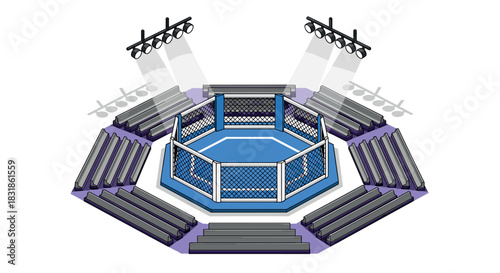 Isometric octagon arena with seating and lights for mixed martial arts events