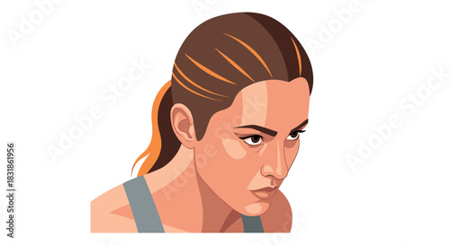 Determined woman with ponytail in sportswear and focused expression in flat style