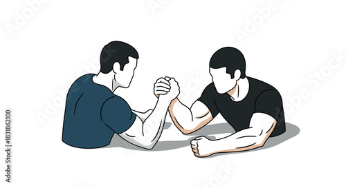 Arm wrestling contest: two muscular men competing with strength and determination