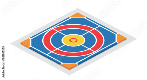 Modern isometric target game board with geometric design and vibrant colors