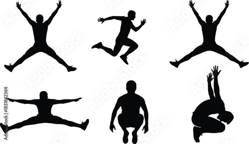 A vector collection of a man in various action poses. Set of athletic male silhouettes for fitness and exercise concepts, isolated illustration 27.eps