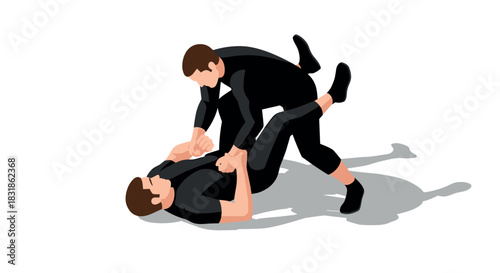 Flat style grappling technique: two men demonstrating ground fighting skills