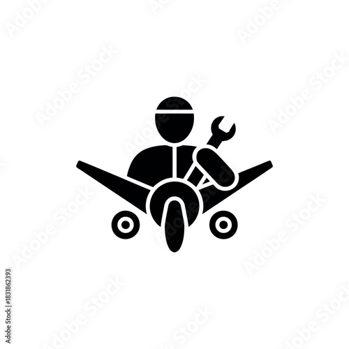 Airplane Mechanic Solid Icon Holding Wrench on Transparent Background