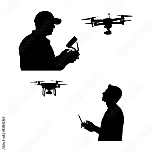 man and drone flying silhouette