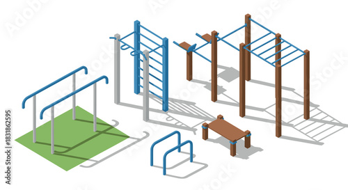 Isometric outdoor playground equipment for fitness and calisthenics enthusiasts