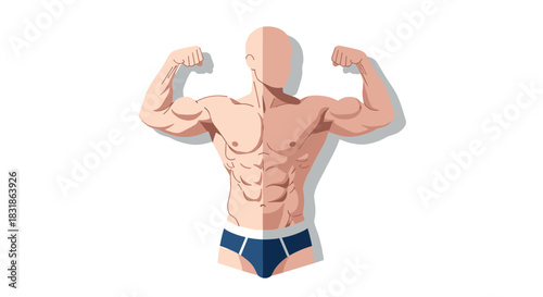 Powerful bodybuilder silhouette in dynamic flexing pose with muscular definition