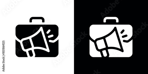 Black Portfolio Icon with Megaphone Sign on Transparent Background
