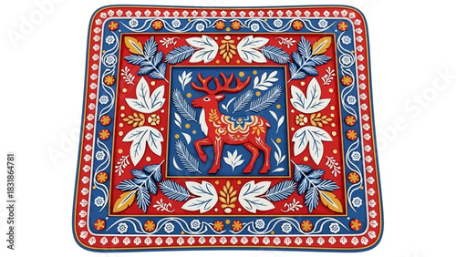 Elegant reindeer art with folk style pattern, stunning Scandinavian aesthetic, perfect for holiday decor projects