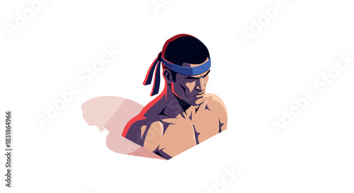 Stylized athlete portrait with red blue lighting effects in white space