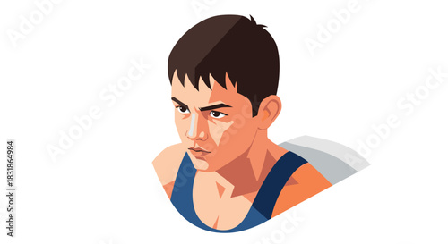 Male athlete profile in pop art style on white background