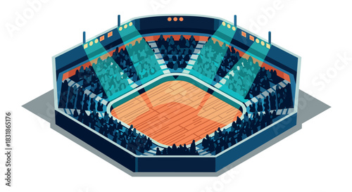 Modern isometric basketball arena with spectators and spotlights