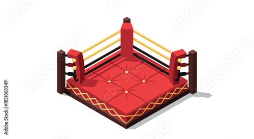Isometric boxing ring corner with red and gold highlights for sports design