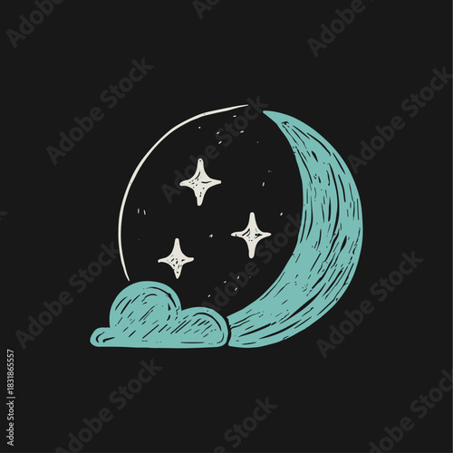 Hand drawn sketch of moon icon logo flat vector design