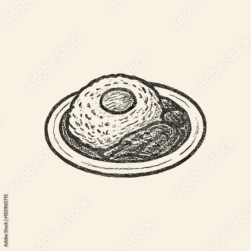 Hand-Drawn malaysian dish nasi goreng sketch icon logo flat vector design