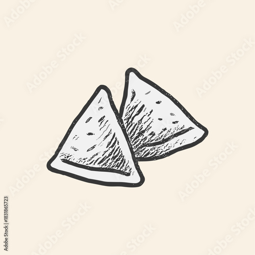 Hand-Drawn samosa sketch icon logo flat vector design