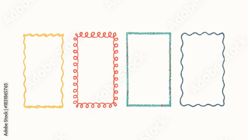 Crayon painted Hand drawn ink vintage frames. Stamp or letter mark frames for greeting cards, wedding, birthday party, italian or greek marine sea coastal style. Minimalist coquette vector borders