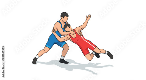 Dynamic wrestling moment captured in bold colors and fluid movement