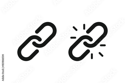 Link icon set. Chain link symbol and clip art. Internet url icon symbol. Chain link, UI icon. Broken link icon