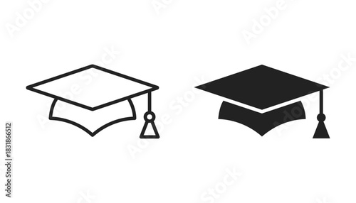 Graduation cap icon. Academic cap linear and full pictogram. Student hat outline and filled vector sign.