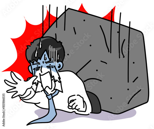 仕事のプレッシャーに押しつぶされる若い会社員のベクターイラスト