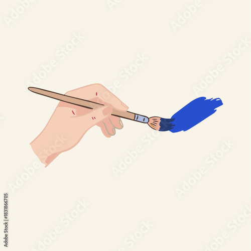 Hand drawn sketch of a hand panting icon logo flat vector design