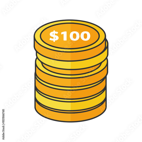 Stack of 100 Gold Coins, Simple Financial Illustration