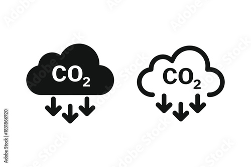 CO2 icons. Carbon reduction cloud sign. Reduce co2 gas icon set. Zero carbon emission.
