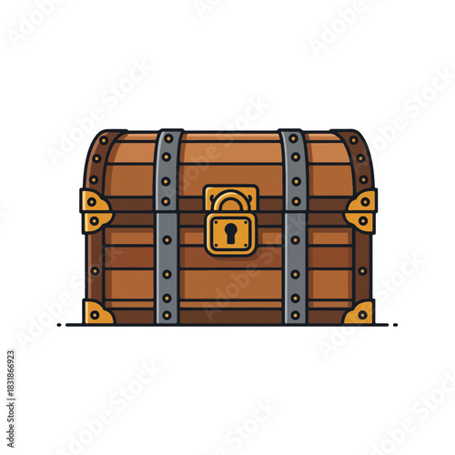 Wooden Treasure Chest Illustration Flat Design Icon