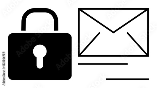 Locked padlock beside envelope icon illustrating data protection, email security, and encryption. Ideal for cybersecurity, privacy, secure messaging, technology, authentication, online safety