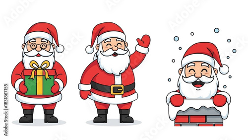 Cheerful Cartoon Santa Claus Illustrations for Festive Holiday Celebrations and Seasonal Marketing Designs
