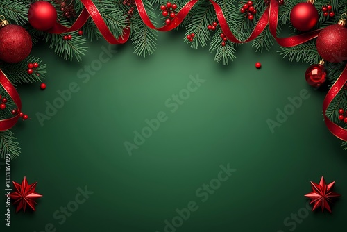 christmas background with fir branches and red balls