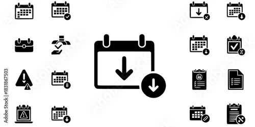 Calendar Delay Down Arrow Icon Vector Silhouette