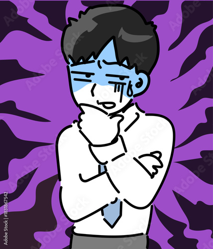 ゾッとする若い男性会社員と不吉背景のベクターイラスト