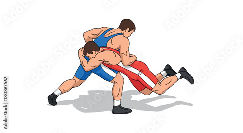 Dynamic wrestling match captures the intensity of two athletes in action