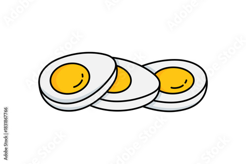Egg icon set. Broken eggs icons. Cracked eggshell symbols isolated on white background. Happy Easter Day. Fried or boiled half and slices chicken eggs. Allergen free icon label. Vector Illustration.