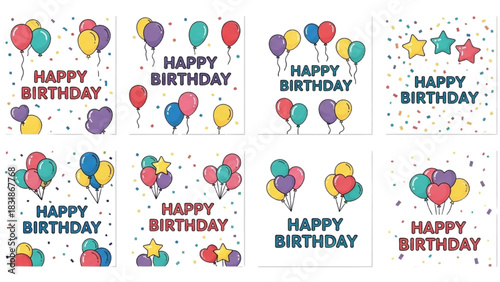 Festive Birthday Celebration Colorful Balloons and Joyful Wishes in Decorative Designs